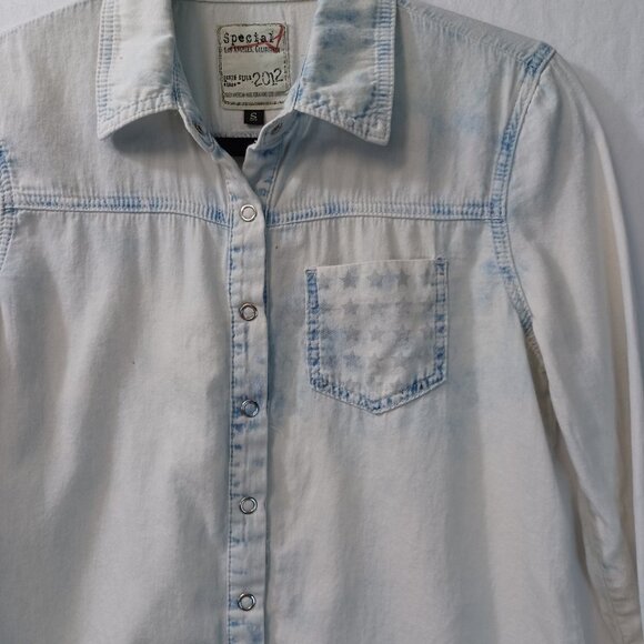 Special A Los Angeles Shirt Bleached Chambray Button Front Long Sleeve Womens Sm - Picture 4 of 9
